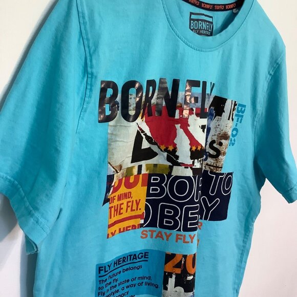 Born Fly Men’s T-Shirt XL Light Blue 100% Cotton Fly Heritage Graphic Tee - Picture 2 of 10